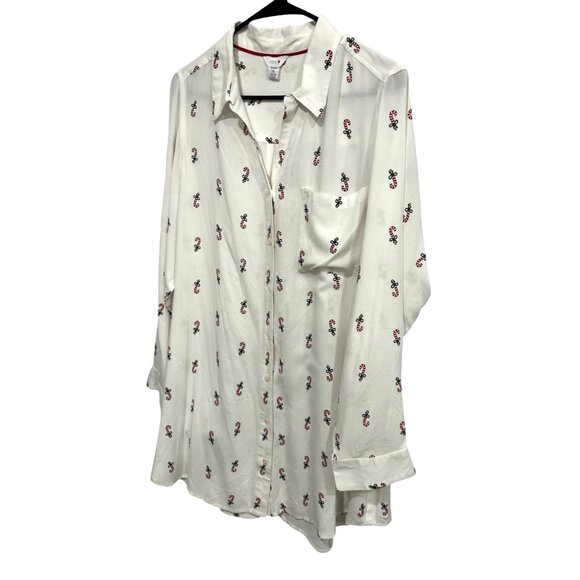 Intro Womans White Button-Up Blouse Candy Cane Print Top Size 1X - Picture 3 of 9